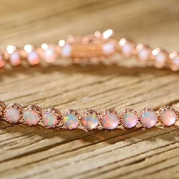 Neiman Marcus 18K Gold Plated Crown Created Opal Tennis Bracelet - Picture 4 of 4